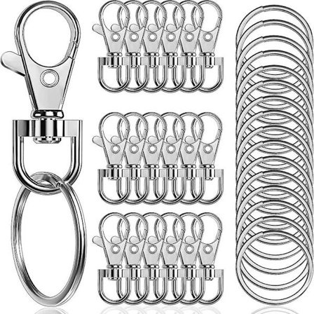 Højkvalitets 100 stk. Premium drejelige karabinhager med nøgleringe. Metal snor nøgleringskroge