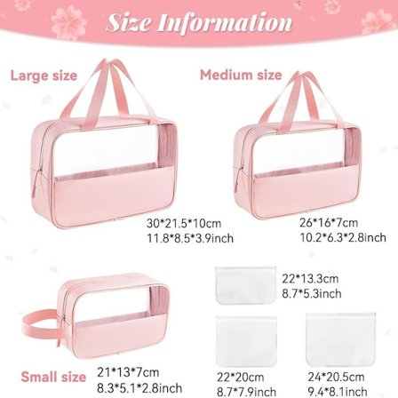 PVC kosmetiktasker med håndtag, sæt, bærbar transparent toilettaske vandtæt