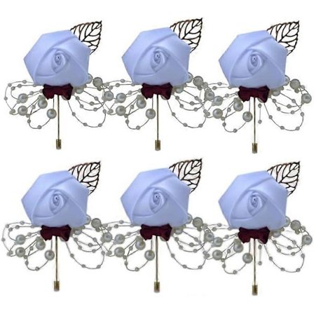6-pak Blomma Boutonniere Sæt, Brud Brudgom Brudgomme Corsage Blomma, Håndlavet Silkeblomst til Bryllup Hjemkomst Bal Kjole Dekoration (Ren Hvid)