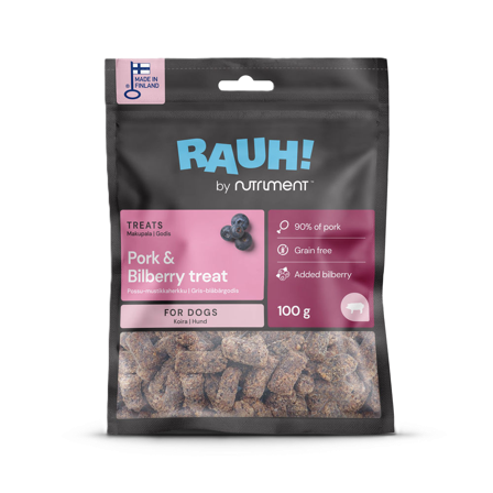 Rauh - Pork-Bilberry Treat 100 g - Hund - Hundegodbiter & tyggebein - Belønningsgodbiter for hund - ZOO.no