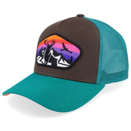 Iconic - Colorful Deer Big Patch Brown/Teal/Orange A-frame Trucker Brown Cap - @ Hatstore