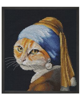 Broderikit Billede Kitty i perleøreringe - Oven