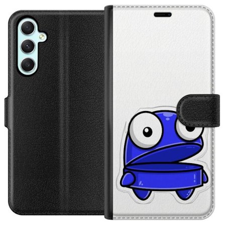 Kompatibel Tegnebogsetui til Samsung Samsung Galaxy A34 Blå tegneseriefigur med åbent udtryk og store øjne i sjov illustration
