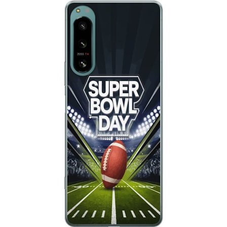 Kompatibel Mobilcover til Sony Xperia 5 IV Super Bowl Day plakat med amerikansk fodbold på oplyst arena i dramatisk sportsdesign