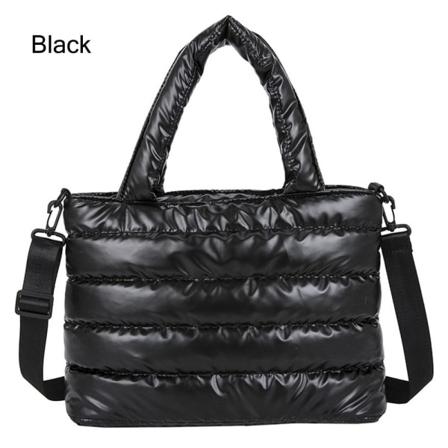 Puffer Tygväska Quiltad Puffy Handväska SVART Black