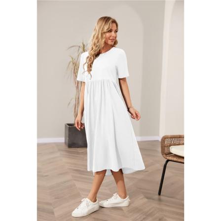 Sommar Bomull Linne Kvinnor Lång Klänning Casual Pocket O-neck Elega