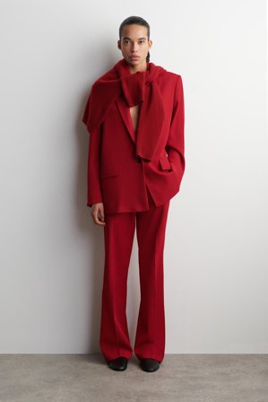 COS Women's Wool Blend Straight Leg Trousers in Red