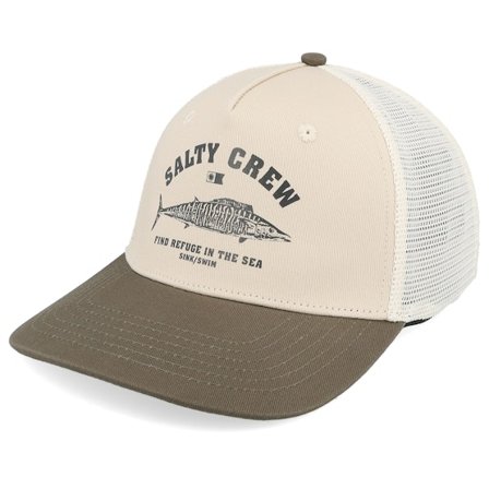 Salty Crew - Beige trucker Keps - Wahoo Stamp Retro Oyster/Olive A-Frame Trucker @ Hatstore