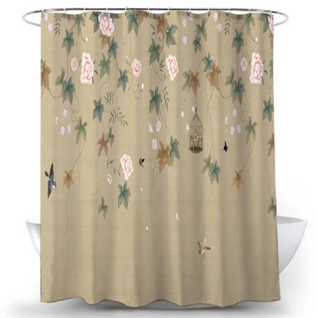 Vandtæt bruseforhæng med blomster og fugle, 3D-printet stofbadeværelsesindretning, dekorativt bruseforhæng, 120X180CM