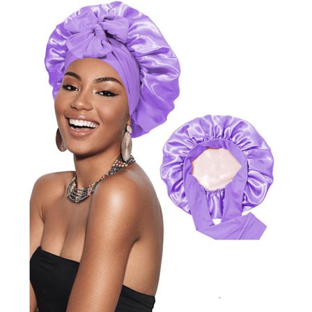 Tofarget Justerbar Sovehette i Sateng, Hårmøsse i Imitert Silke med Rosett Lys Lilla