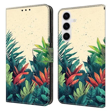 Samsung Galaxy S26 Plus Plånboksfodral Mönstertryck Konstläder Flip Ställ Leaves