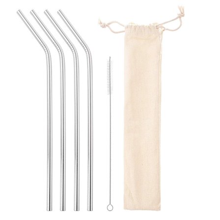 8X ruostumattomasta teräksestä valmistetut oljet Cleaner + säilytyslaukulla