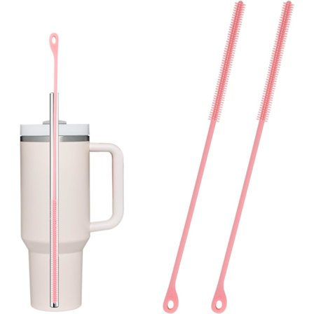 2 stk. Silikonbørste for rengjøring av sugerør, 24 cm ekstra lang gjenbrukbar børste for Stanley, metall, glass sugerør, bøybar rengjøring av 