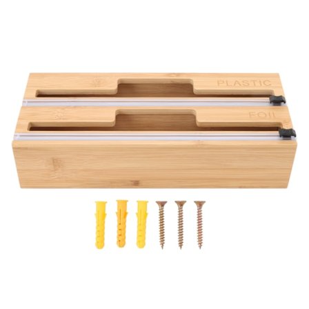 Hushållspappershållare i bambu för plastfolie, aluminiumfolie, vaxpapper, 2-i-1