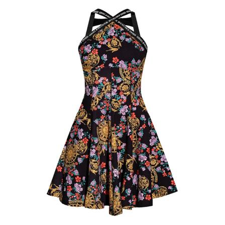 Versace Jeans Couture, Sun Flower Garland Print Dress Zwart, Dames, Maat:S