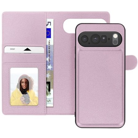 Lompakko kotelo - MAYAXESS - Google Pixel 10 Pro - Vaaleanpunainen keinonahka - Irrotettava kuori - Magneettinen