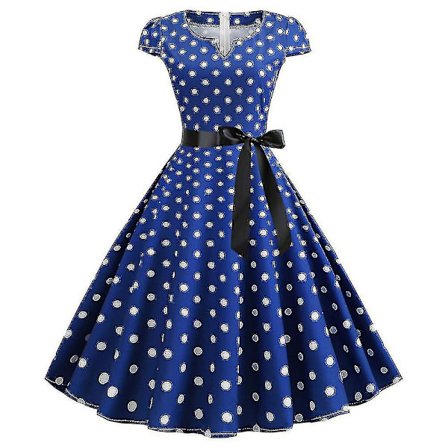 Kvinders Polka Dot Hepburn Retro 50'er 60'er Rockabilly Aftenfest Swing Midi Kjole (FMY)