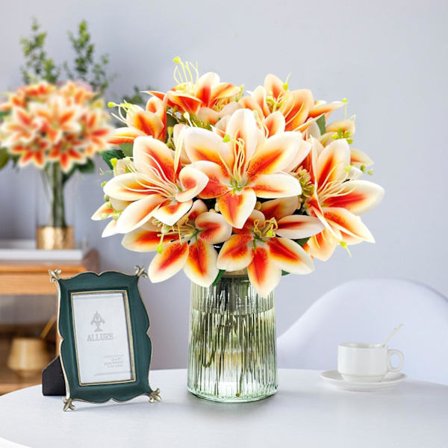 4 Buketter Silke Tigerlilje Kunstige Blomster til Bryllup og Hjemmedekor, Oransje