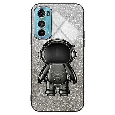 För Motorola Edge 30 5G Astronaut Ställ Fodral Glitter Pulver PC+TPU Telefonskal