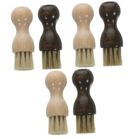 6 stk. skobørste lille lædertaske læderrensebørste læderrensesko hårbørste træhåndtag skobørste børste
