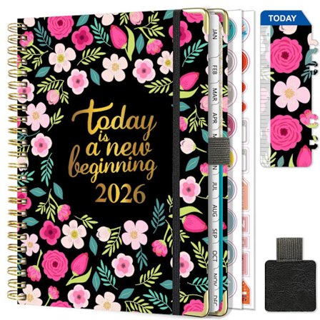 Kierrekantinen viikkokalenteri 2026 - A5-kokoinen kalenteri (tammikuu-joulukuu 2026) - Koulukalenteri kynätelineellä ja kirjanmerkillä (Pinkki)