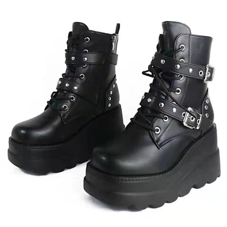 Kvinnors Platform Boots Punk Lace Up Combat Boots