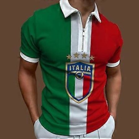 Herre Polo Casual Zip Kortærmet Mode Casual Lynlås Sommer Forår Regular Fit 3D Grøn Stjerne Bogstav Print Skjorte (4XL)