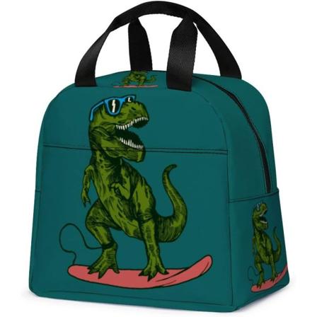 Dinosaurie Lunch Bag, Återanvändbar söt lunchlåda isolerad barn kylväska Multifunktionell skollunchbehållare för tonårspojkar flickor (mörk cyan)