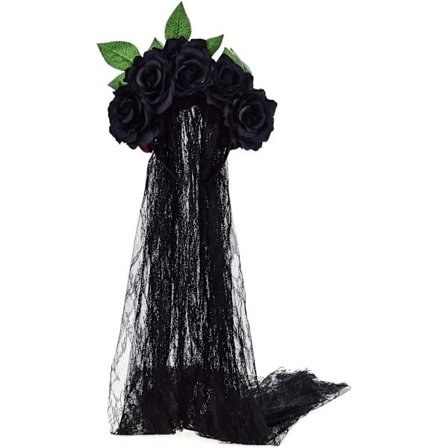 Diadem de los Muertos med rosor och blomsterkrans för Halloween-kostym