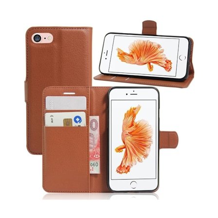 Laudrup iPhone 7 / 8 Litchi Grain Læder Pung Stand Etui - Brun
