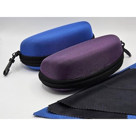 ING 2 farvestrålende brilleetuier + 2 vådservietter / blå-lilla