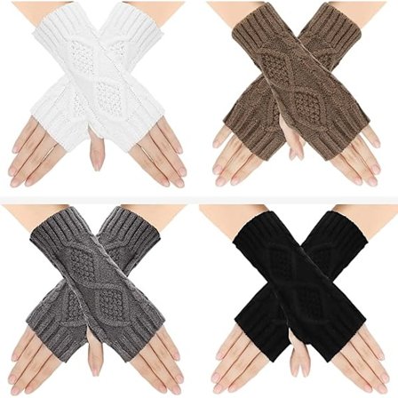 Par Strikkede Fingerløse Handsker, Dame Vinter Varme Handsker, Klassiske Strikhandsker til Håndledsvarmere