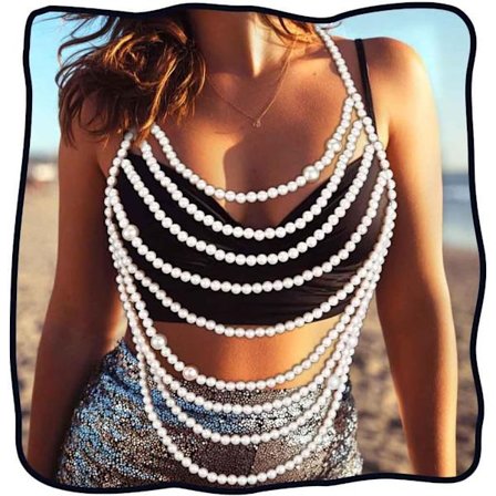 Perlekropskæde Sølv Lagdelt Brystkæde Bikini BH Tilbehør til Kvinder