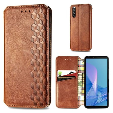 Läder Sony Xperia 10 III fodral med romb-design - Brun