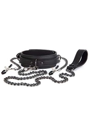 Dark Desire Halsband mit Nippelklemmen & Leine