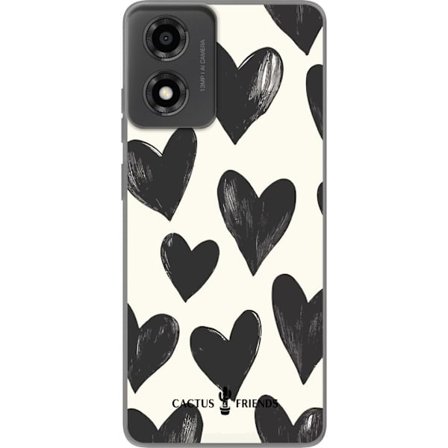 Kompatibel Mobilcover til Motorola Moto E14 Cactus and Friends - Bold Black Love Pattern