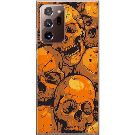 Kompatibelt Mobilskal till Samsung Samsung Galaxy Note20 Ultra Orange dödskallemönster i rå illustrationstil med upprepade skallar kraftfull kontra