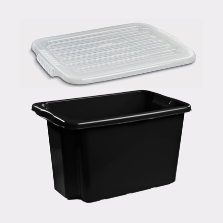 Opbevaringskasse med låg Nordiska Plast Nordic, sort, 600 x 400 x 350 mm, 55 liter