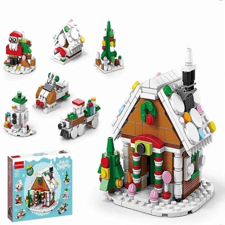 6-i-1 Jul Snöhus Byggsats, Julklappsidéer för Barn 2023, Barn DIY Julscen att Visa (Jul Snöhus)[D]