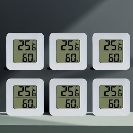 Pakke med 6! Mini digitalt termo- og hygrometer, egnet for overvåking av temperatur og fuktighet