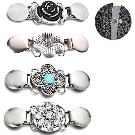 4-delt sæt - Brocheclips - Damevestclips - Vestnåle - Clips med kroge - 4 stilarter