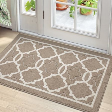 Dørmåtte 80 x 120 cm, indendørs dørmåtte, smudsafvisende, skridsikker, maskinvaskbar entrémåtte, gulvmåtte, superabsorberende - mørk beige