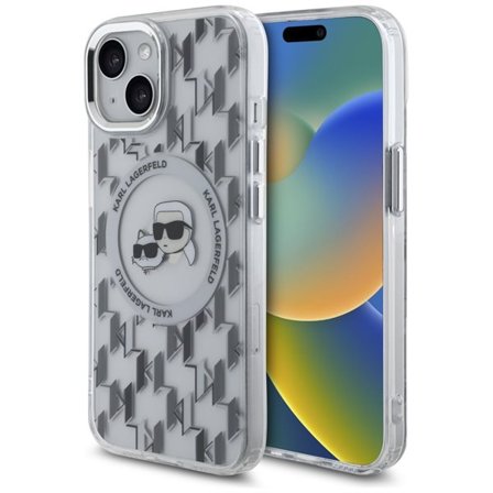 Karl Lagerfeld IML Monogram Karl & Choupette Head MagSafe iPhone 15 Etui - Klar