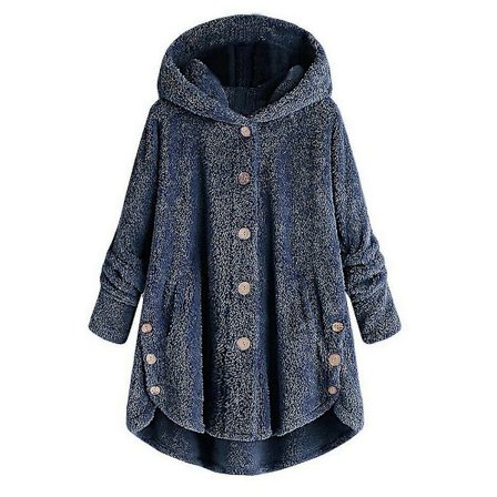 Dame Vinter Varmt Plysset Overfrakke Knappet Jakke Toppe Løse Hættede Yderbeklædning