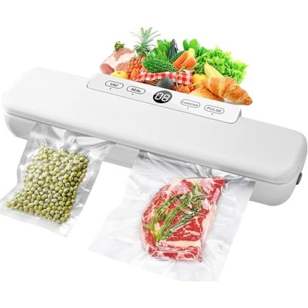 Vakuumforsegler til mad, vakuumforsegler til Sous Vide-madlavning, 4-i-1 enkel mulighed, bevar mad i vakuumposer - Hvid