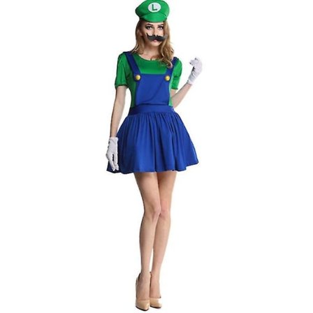 Super Mario Luigi Cosplay Kostym Vuxna Barn Maskerad Kläder Outfit Luigi Grön Dam Luigi Grön Dam