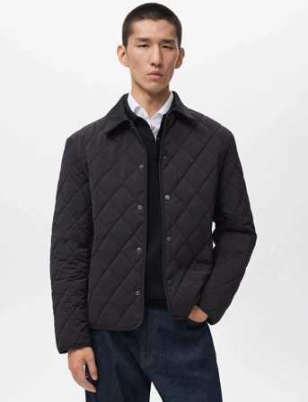 Mango Quilted Water Repellent Jacket - Black - XL