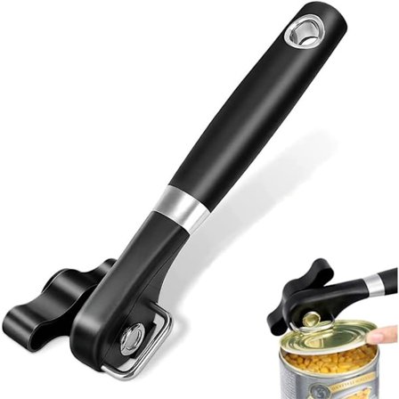 Sikkerhets manuell boksåpner, manuell boksåpner med flaskeåpner, boksåpner uten skarpe kanter, flate snitt, egnet for hermetikk