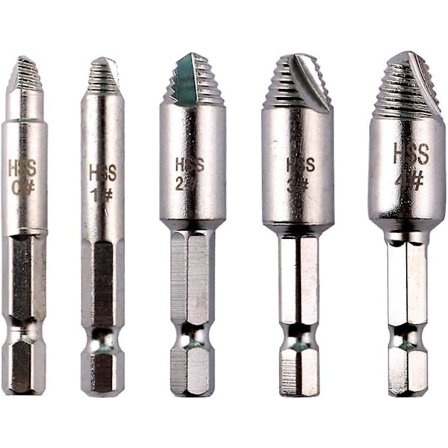 5 stk. beskadigede skrueudtræk 1/4, enkelt hoved skrueudtræk, afstrippet skruetrækker, fjern nemt ødelagte møtrikker eller bolte, grænseflade diameter