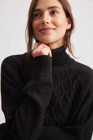 NA-KD Pull col roulé en maille torsadée - Tricot épais - Noir - X-Small
